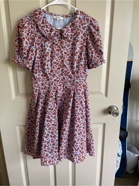 Madewell Collared Dress - Light Blue with Rust Floral